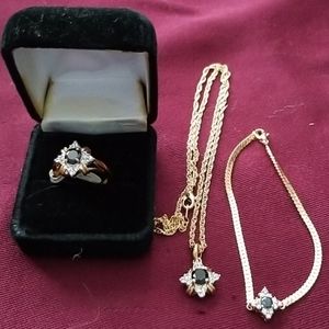 blue lead crystal diamond ring, bracelet,necklace